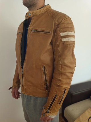 Chaqueta para moto de piel Segura Stripe Beige