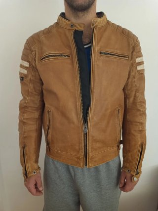 Chaqueta para moto de piel Segura Stripe Beige