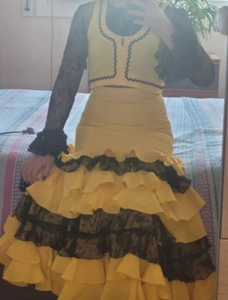 Vestido Flamenca Amarillo Negro Hecho a Mano