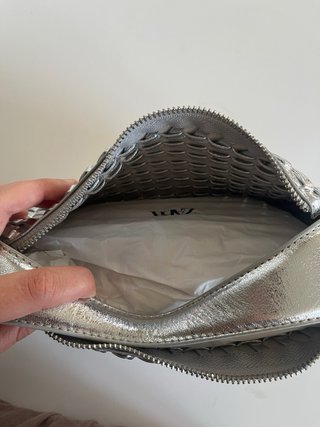 Bolso fiesta mano ZARA Plateado Trenzado