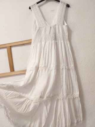 Vestido blanco ibicenco algodón nido abeja T.U