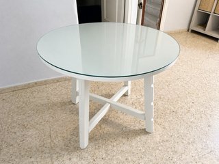 Mesa redonda cristal y madera 90cm