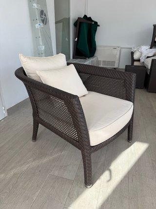 Elegante 4 sillones de ratán con cojines con mesa