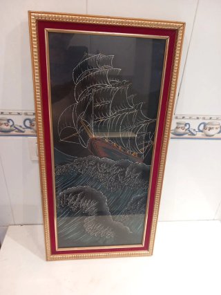 Cuadro barco velero olas