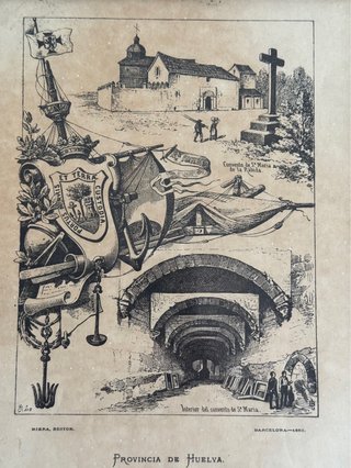 Grabado antiguo Provincia de Huelva 1883