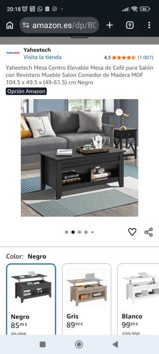 Mesa Centro Elevable Yaheetech Negra