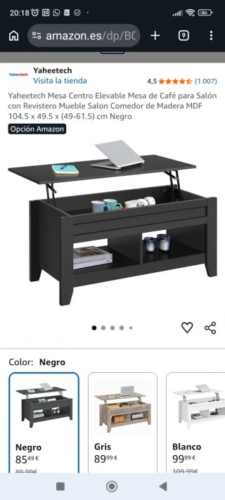 Mesa Centro Elevable Yaheetech Negra