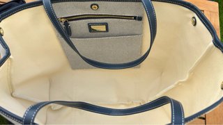 Bolso Tote Ralph Lauren Canvas & Leather Beige/Azu