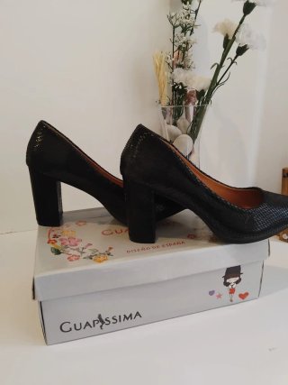 Zapatos de Salón Tacón Ancho Negros