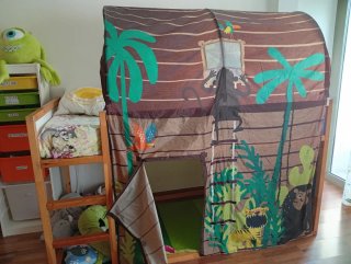 Cama litera kura madera y azul