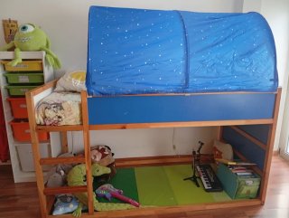 Cama litera kura madera y azul