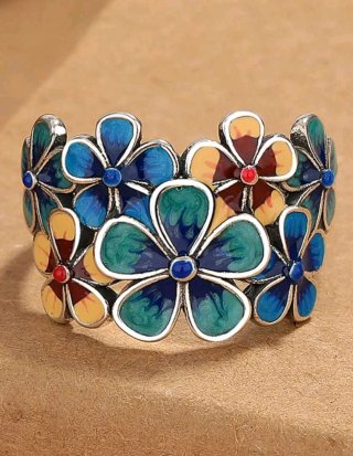 Anillo metal flores esmaltadas ajustable
