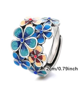 Anillo metal flores esmaltadas ajustable