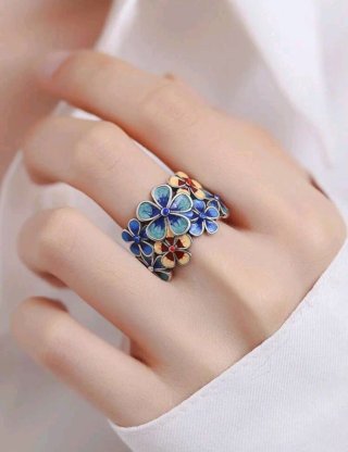 Anillo metal flores esmaltadas ajustable