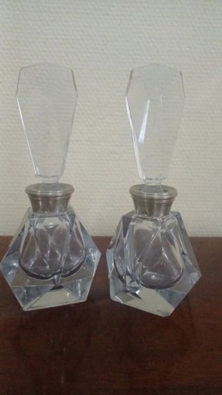 2 Frascos Vintage Decorativos Cristal y Plata