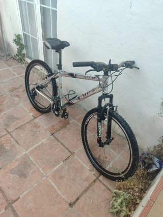 Bicicleta de montaña plateada