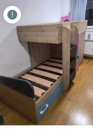 Cama tren infantil madera y azul