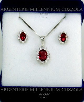 Parure Argento 925 Zirconi Rubino RodOro Bianco