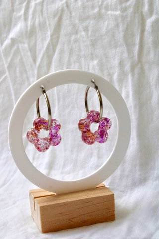Pendientes Flor Resina Multicolor con purpurina