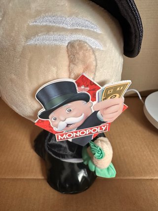 Peluche Mr. Monopoly con sombrero y bolsa dinero