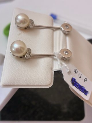 Pendientes Oro 18k Perlas Naturales y Diamantes