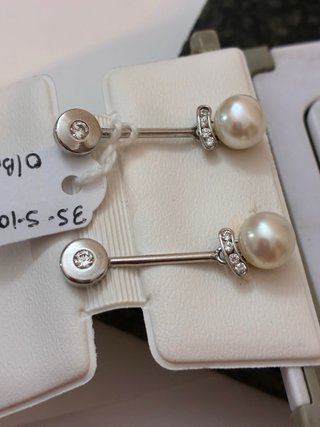 Pendientes Oro 18k Perlas Naturales y Diamantes