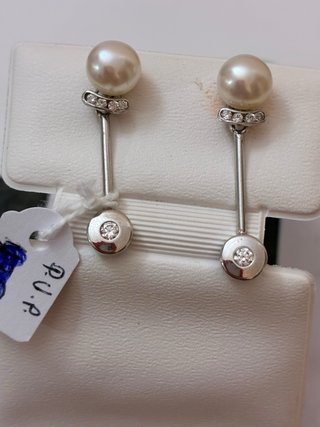 Pendientes Oro 18k Perlas Naturales y Diamantes