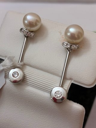 Pendientes Oro 18k Perlas Naturales y Diamantes