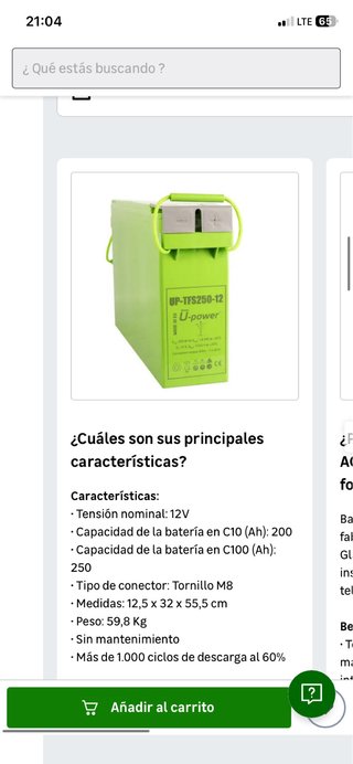 Batería Gel 12V 250Ah U-Power