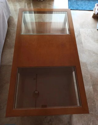 REGALO Mesa de centro madera maciza y cristal