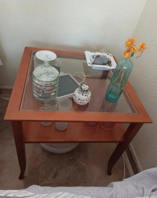 REGALO Mesa de centro madera maciza y cristal