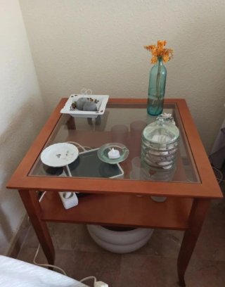 REGALO Mesa de centro madera maciza y cristal