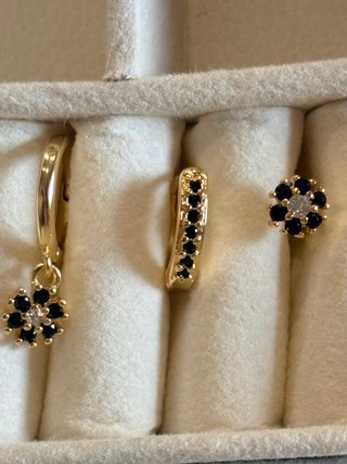 Pendientes Acero Inoxidable Flor Negro/Oro