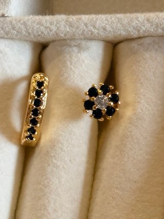 Pendientes Acero Inoxidable Flor Negro/Oro