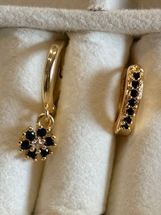 Pendientes Acero Inoxidable Flor Negro/Oro
