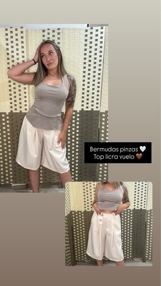 Bermudas pinzas beige talla única