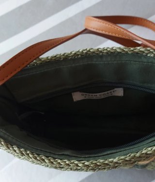 Bolso rafia verde y beige