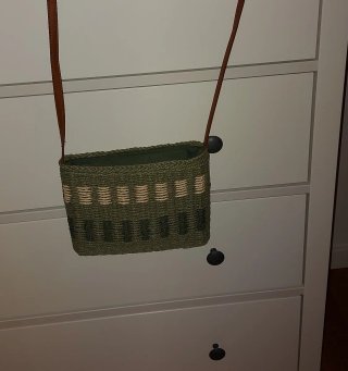 Bolso rafia verde y beige