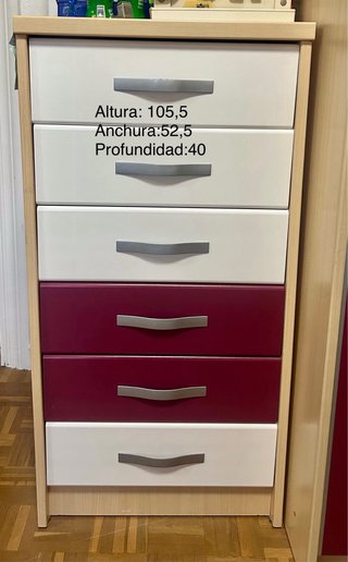 Armario juvenil, estantería, mesita y cajonera