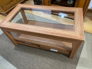Mesa de centro madera y cristal,elevable.