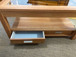 Mesa de centro madera y cristal,elevable.