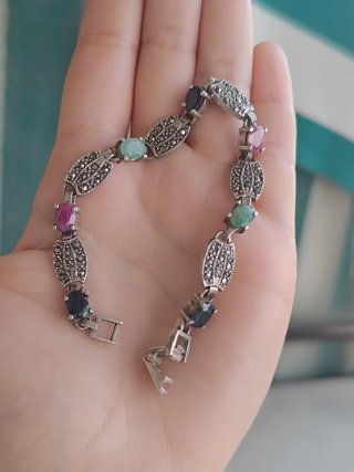 Pulsera Vintage Plata Marcasitas Piedras Art Deco