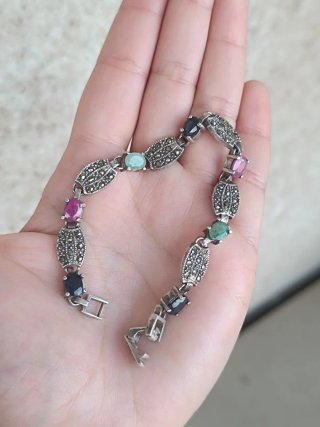 Pulsera Vintage Plata Marcasitas Piedras Art Deco