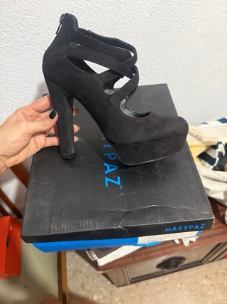 Zapatos Marypaz Tacón Plataforma Negro Talla 38