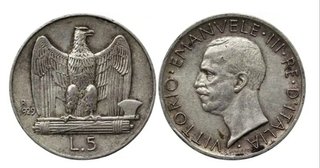 5 Lire 1929 Vittorio Emanuele III Argento Aquilino