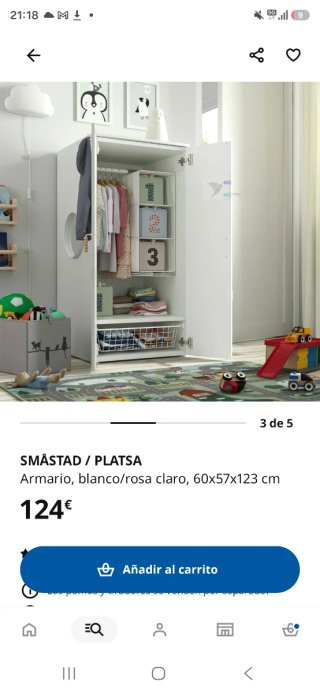 Armario infantil rosa y blanco