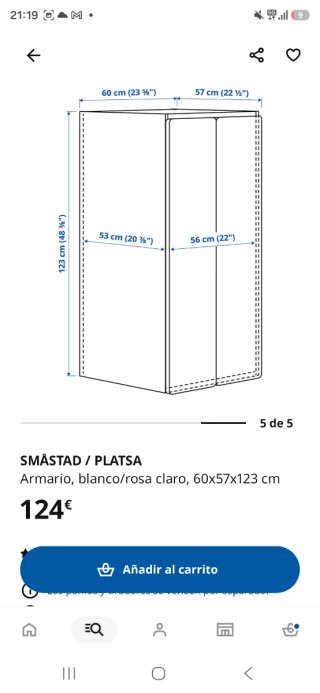 Armario infantil rosa y blanco