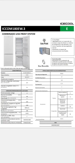 Nevera Icecool 180cm Blanca