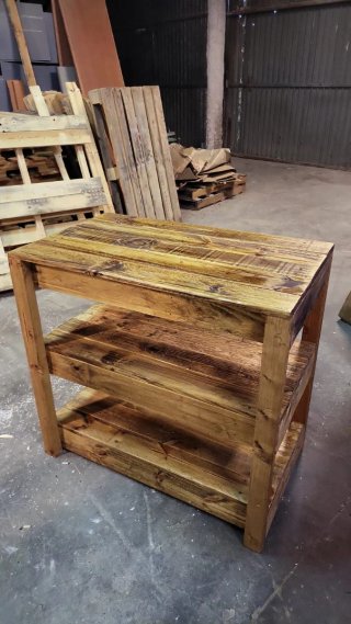 Mueble de baño madera reciclada y piedra