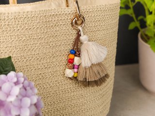 Bolso shopper rafia natural asas piel - nuevo